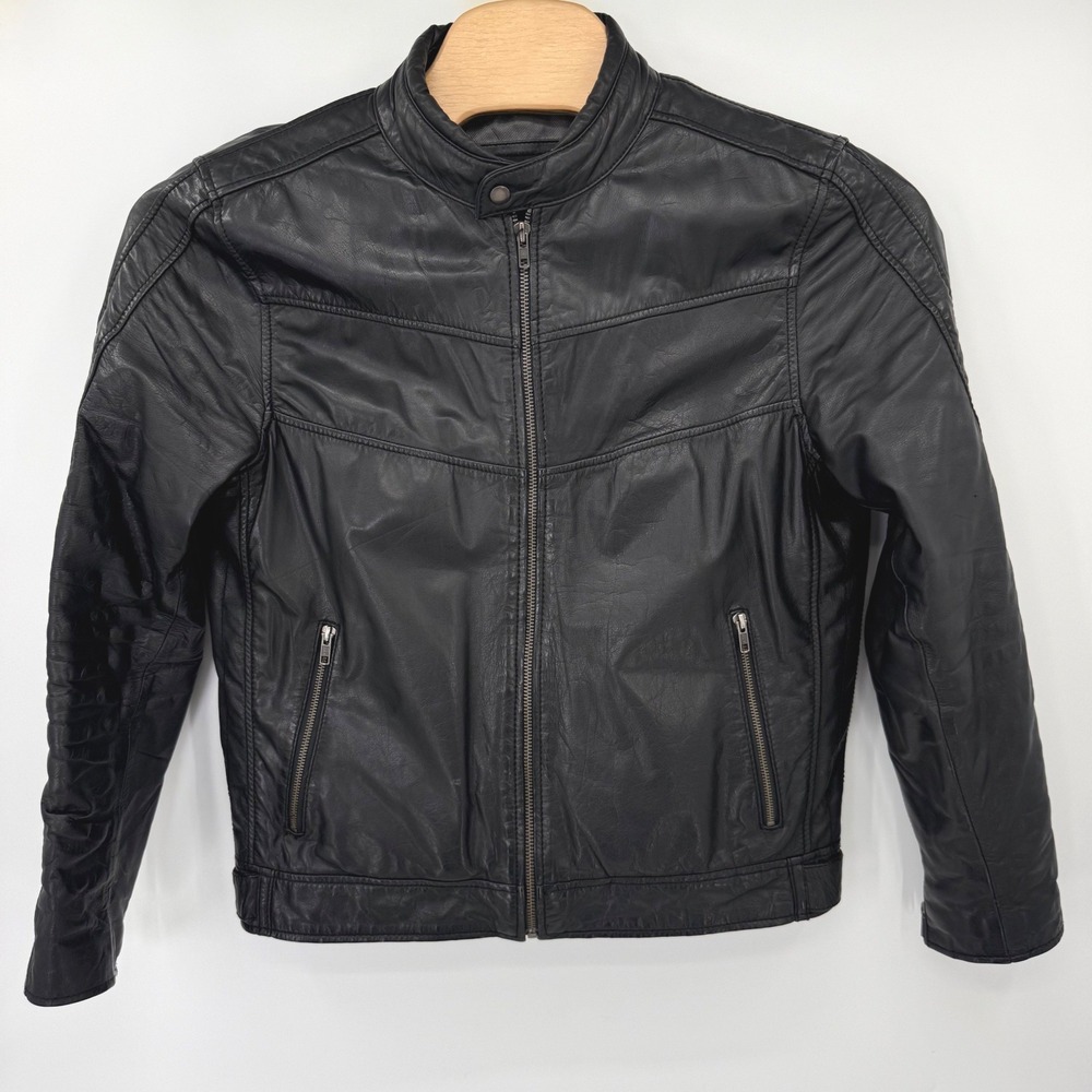Milwaukee Leather Jacket Men Large Black Cafe Racer Biker Moto Zippered Cuffs